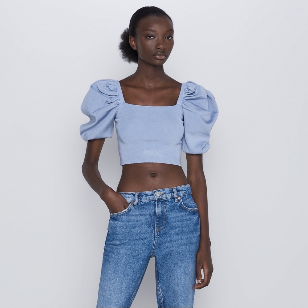 Zara Knit Balloon Sleeve Crop Top